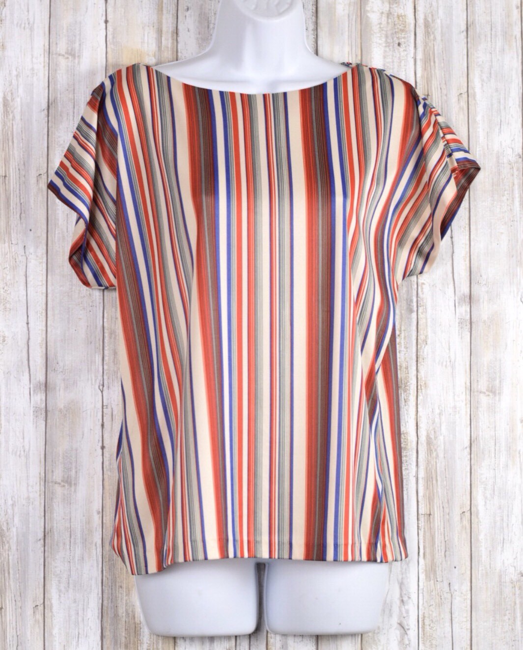 Vintage Rhoda Lee Short Sleeve Multi Color Stripe Shirt Size 12
