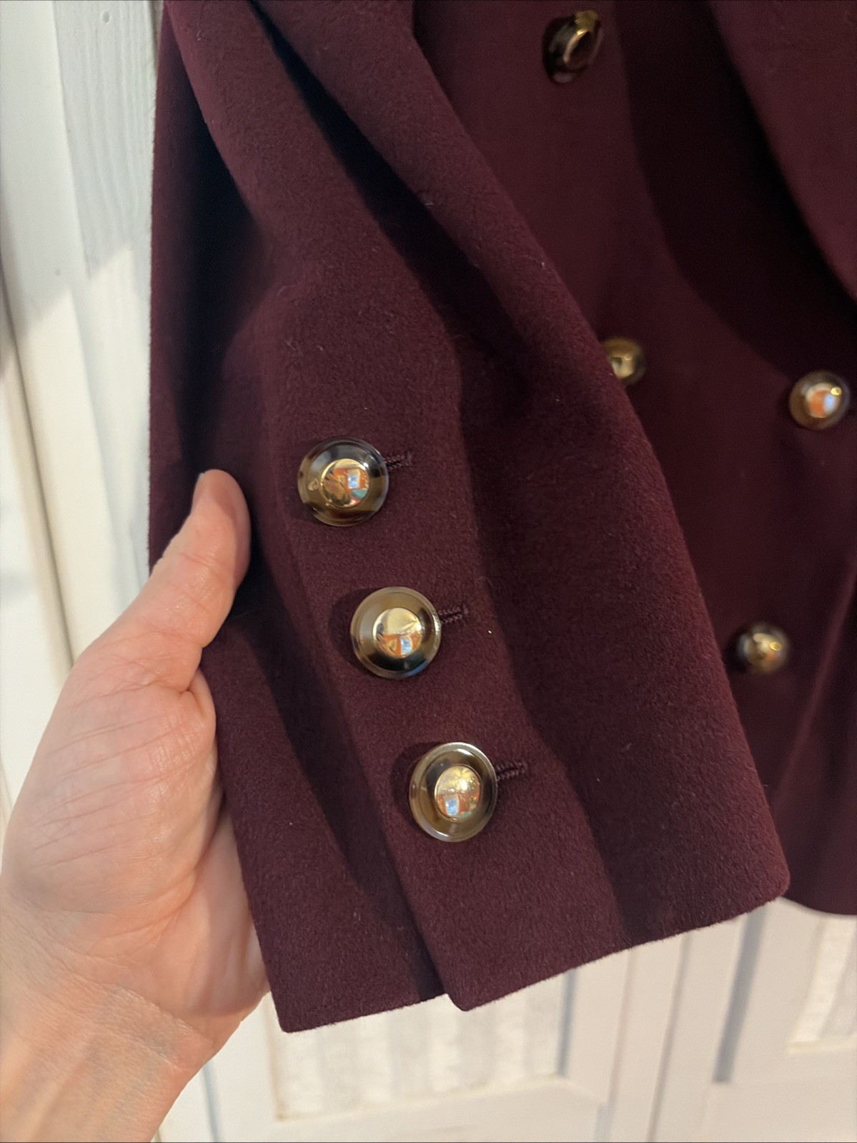 Vintage Escada Margaretha Ley Burgundy Wool Blazer Gold Buttons EU 34 US 2