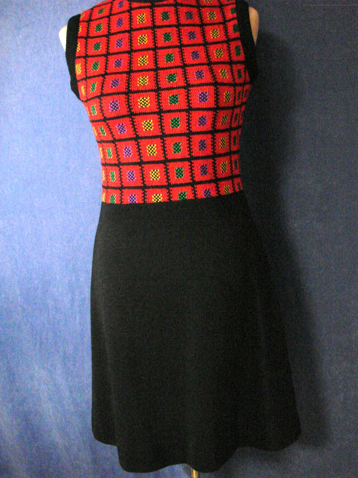 VTG 70s 2 pc Dress Jacket Set Suit RED CHECK VGC XS S Sweater Knit Poly Alfreda