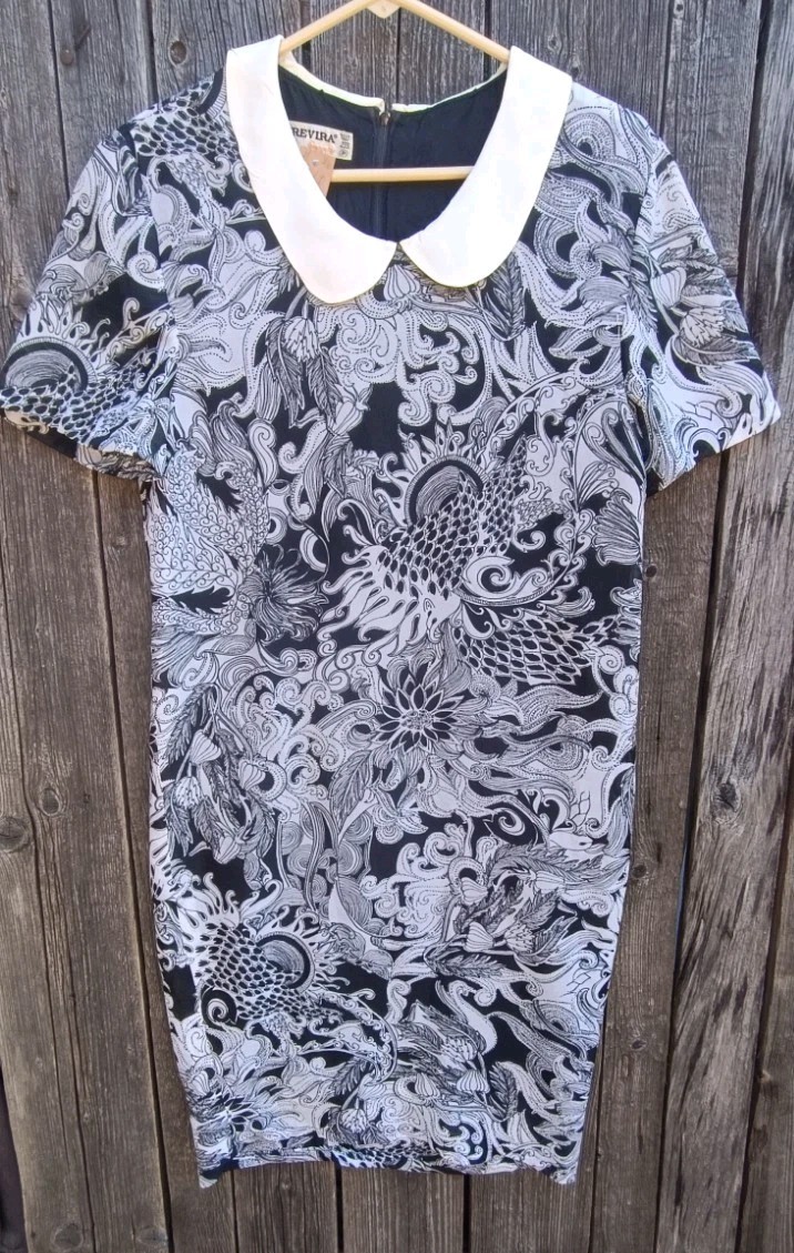 True Vintage 60s/70s Dress – Trevira Georgette – Black White – Size S (36) /…