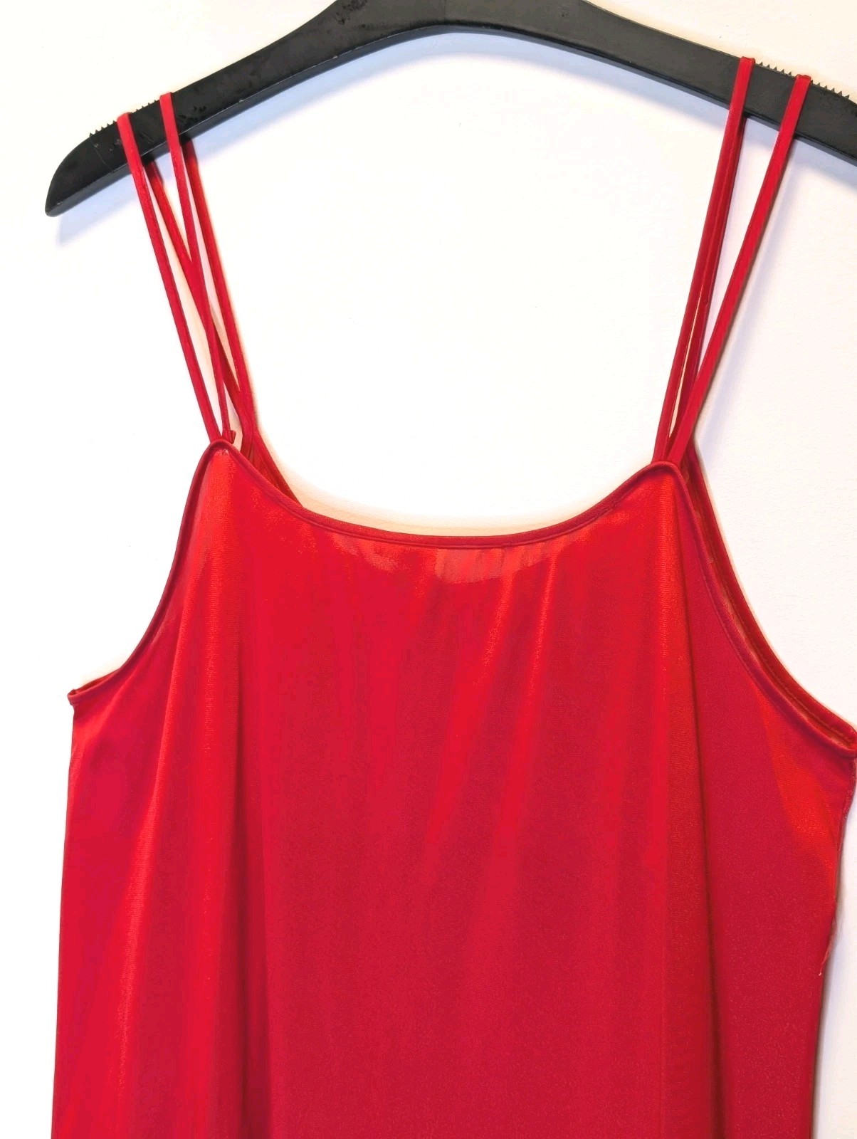 Vintage Red Lace Maxi Slip Dress Double Strap Sheer Nylon Nightgown M 90s Y2K