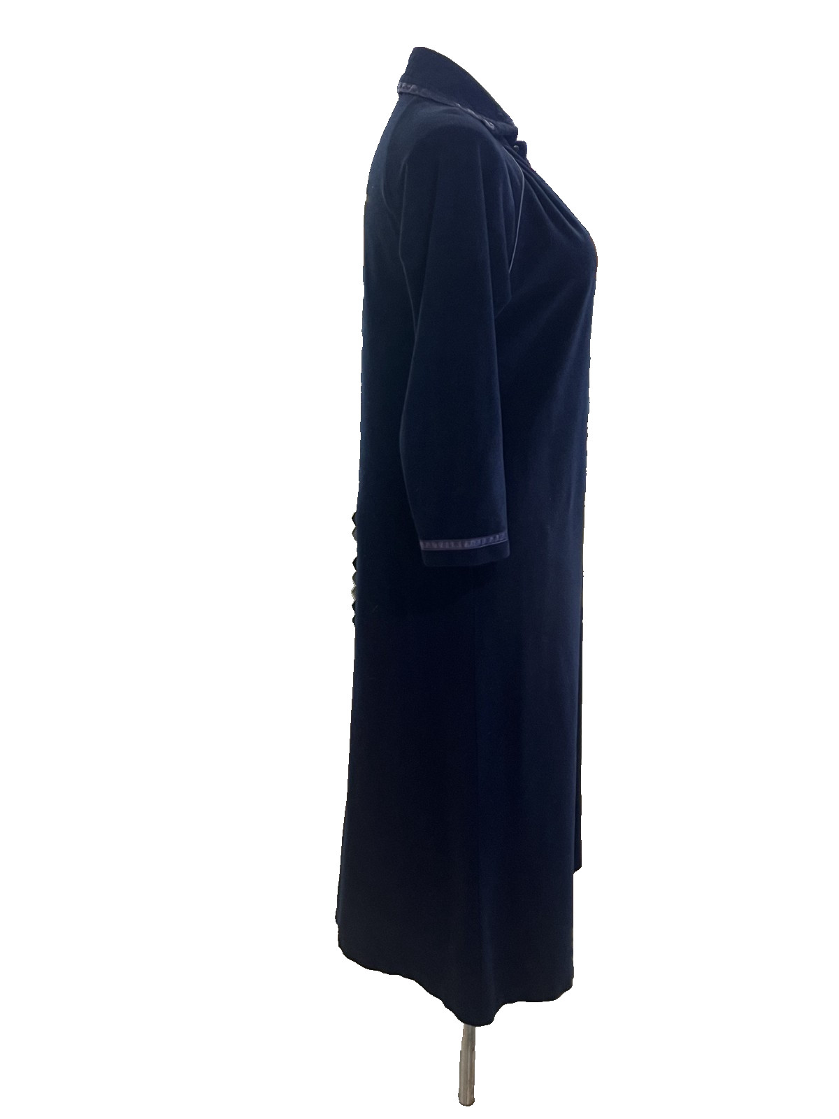VTG Vanity Fair Blue Velour Housecoat Nightgown Front Snap Size M Long Classic