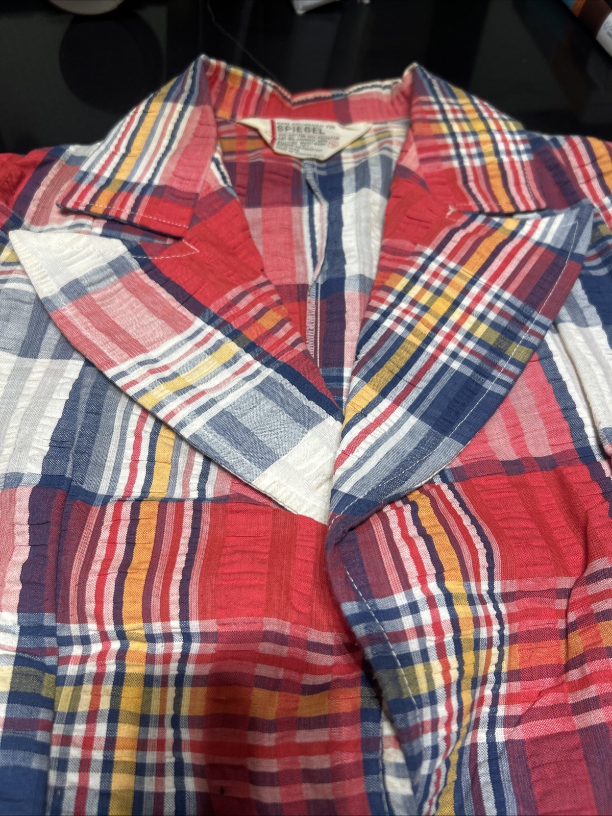 VTG Spiegel Women’s Blazer Red White and Blue Plaid Size 7/8 Small Very Nice
