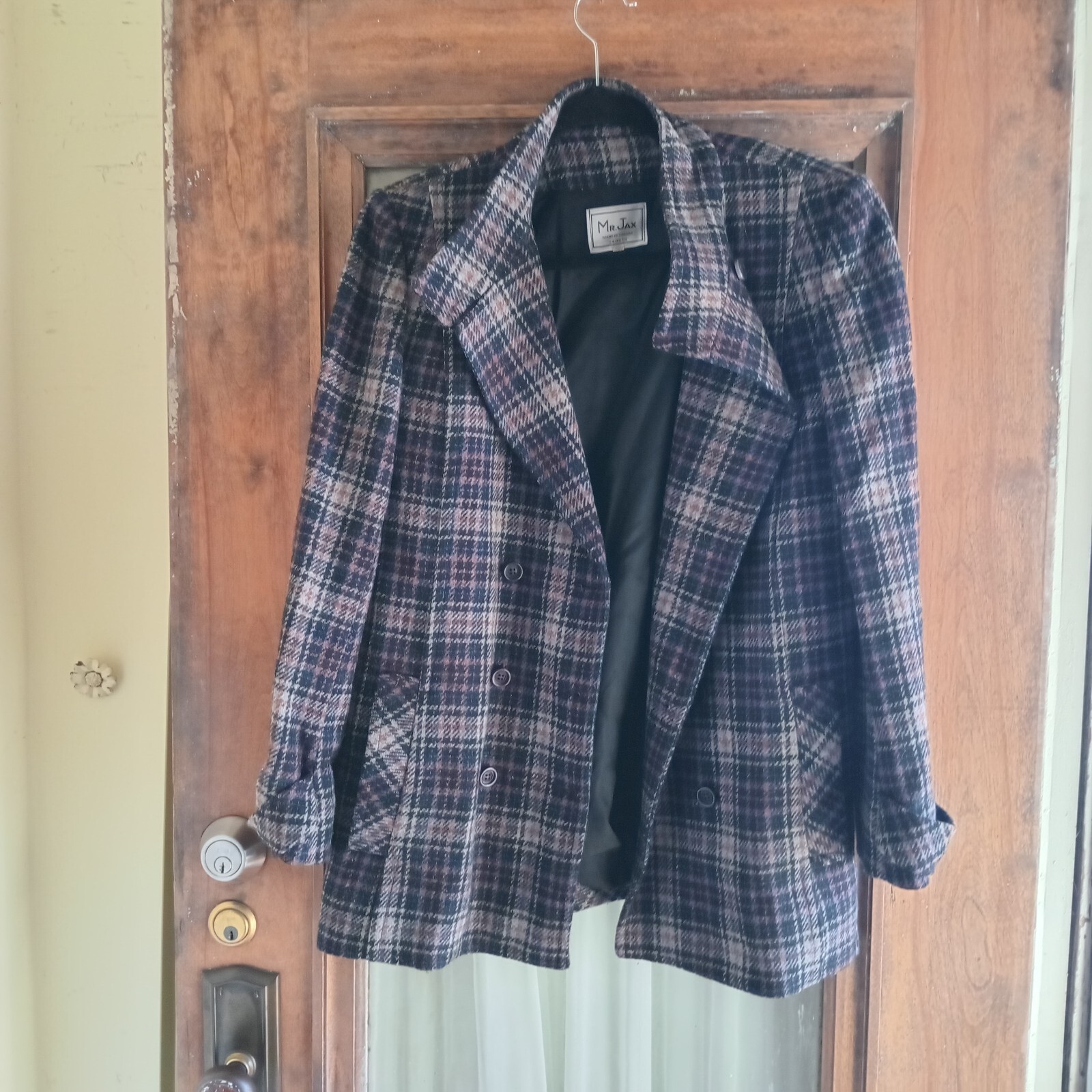 Vintage 80s Mr. Jax Navy Plaid Blazer Jacket 8