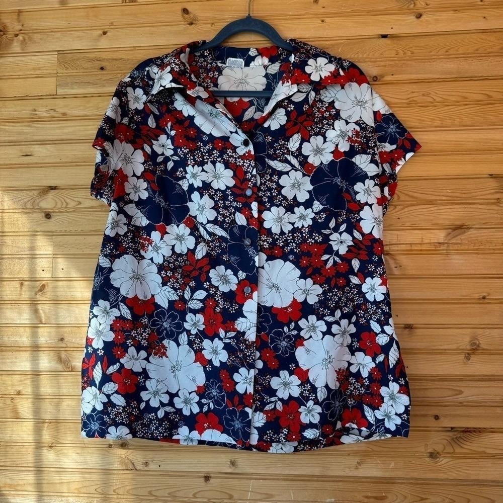 VTG 80s Pykettes Tropical Shirt Flowers Red White Blue 3X Hawaii BBQ Vacation