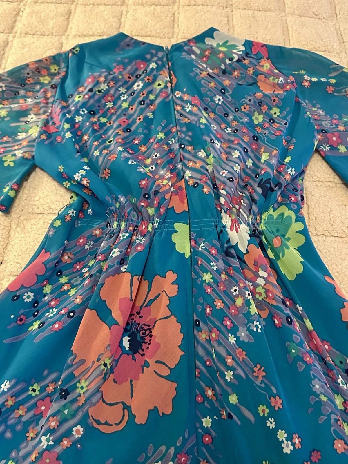 Vintage 70s Pauline Trigere Dress Flowing Flowers 36 Bust 28 Waist Layered