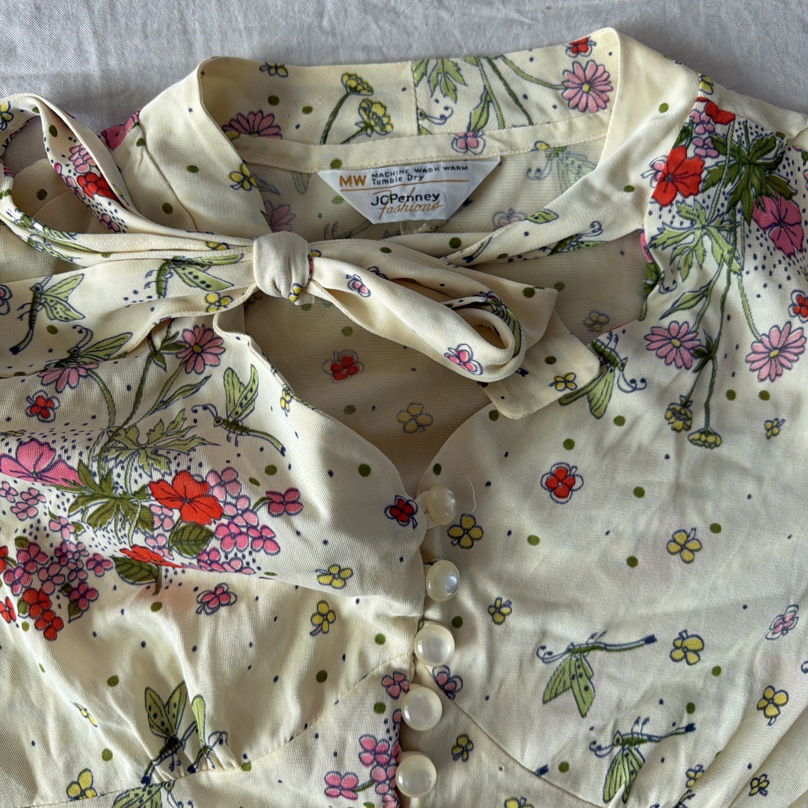 VTG 70’s JC Penny Fashions 2 Piece Dragonfly Floral Print Halter Dress