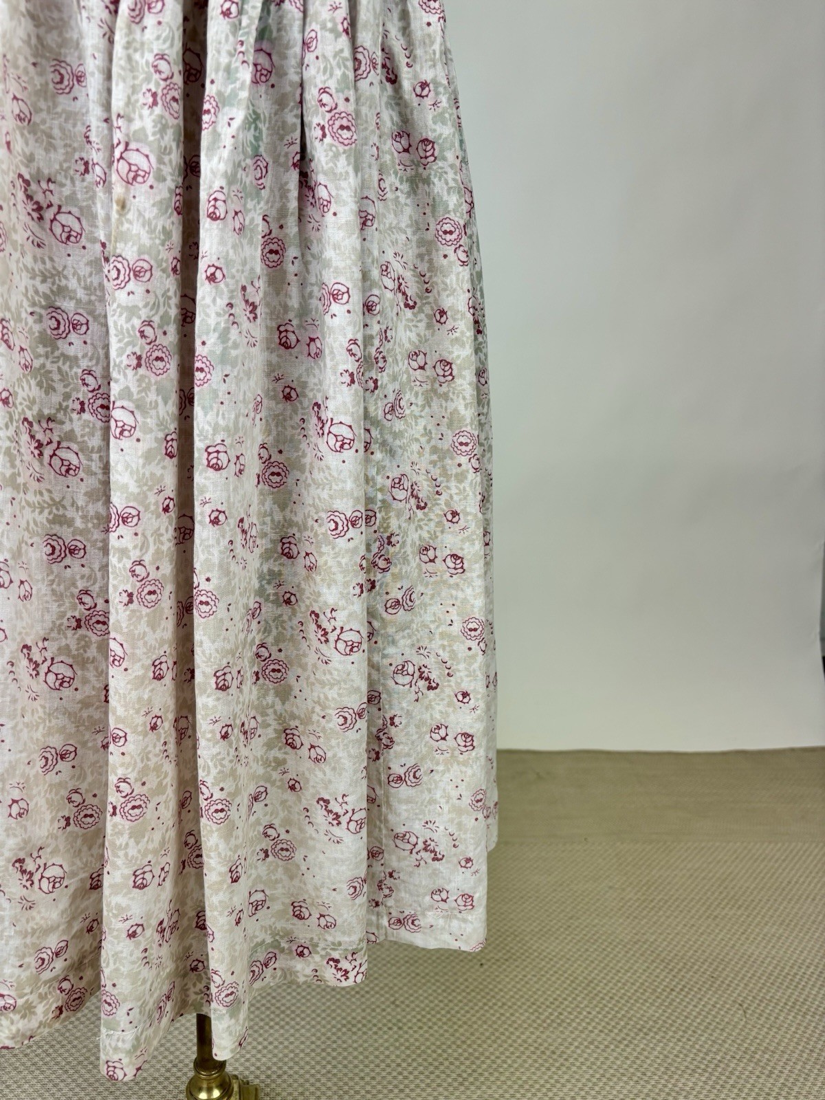 Vintage 1910s Childs Dress Short Sleeves Floral Print Pink Beige Soft Green