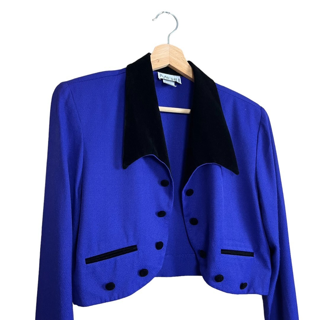 NWT Vintage 80s 90s MENU Cropped Purple Tailored Collared Jacket Petite 10