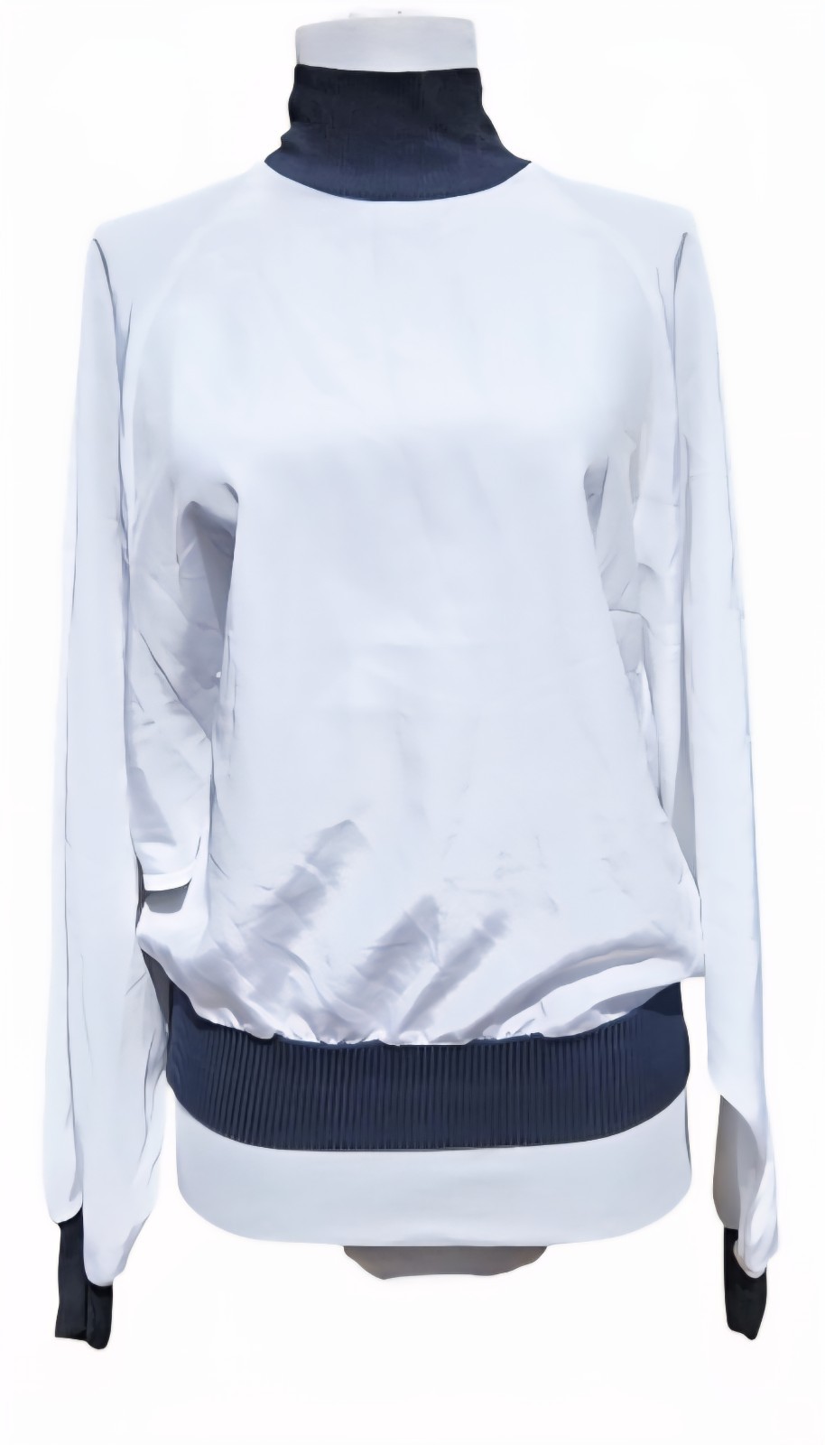 1980s LAURA AND JAYNE Long Sleeve Poly Blouse Elastic Cuffs-Waist-Collar Sz 12