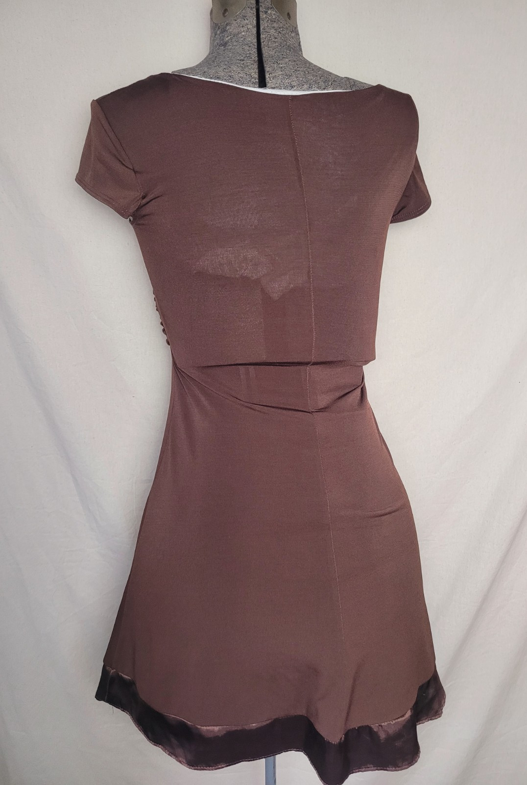 Vintage 90s Y2K Chocolate Brown Fit And Flare Skater Dress Mini USA Size XS/S