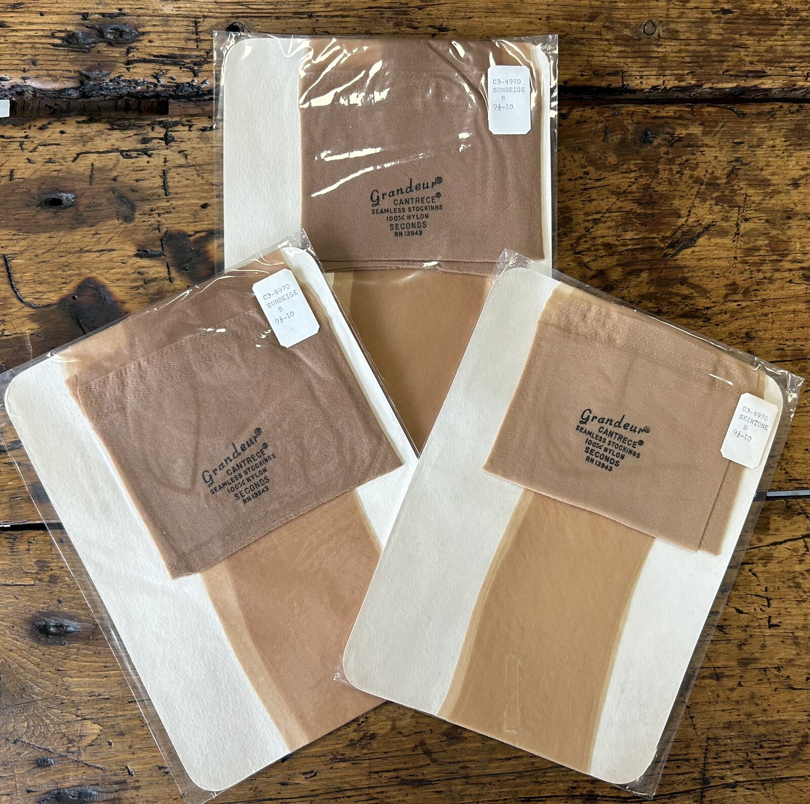 (3) NOS VTG GRANDEUR Cantrece Seamless Stockings: 2 Sunbeige 1 Skintone 9.5-10 B