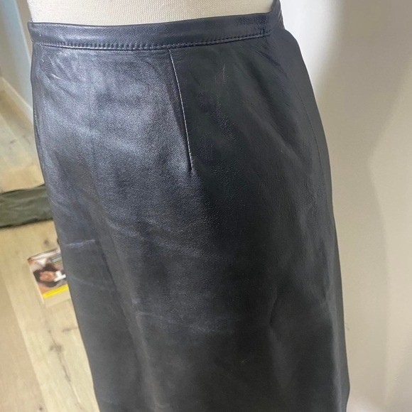 90s Vintage Black Leather Midi Skirt – High Waist Pencil Style, Goth Grunge