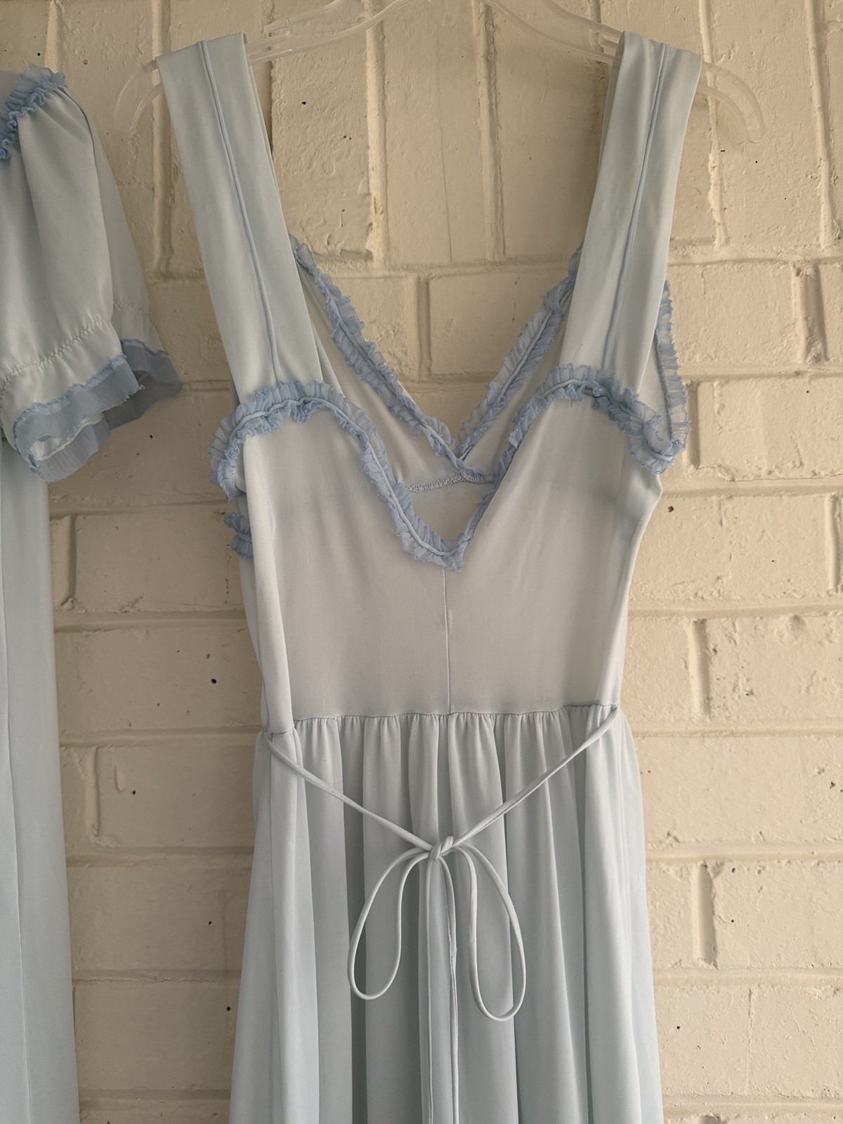 VTG Texsheen Sleep Peignoir Nightgown Robe Ruffle Set Sheer Soft Blue Size 32