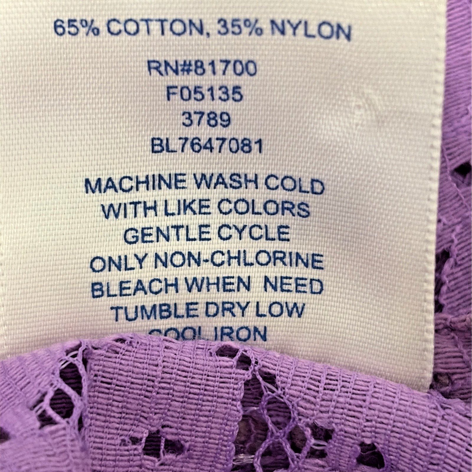 Lace Lavender Jacket Cardigan Blouse Sz Lg Bedford Fair Floral 3/4 Cuff Sleeve