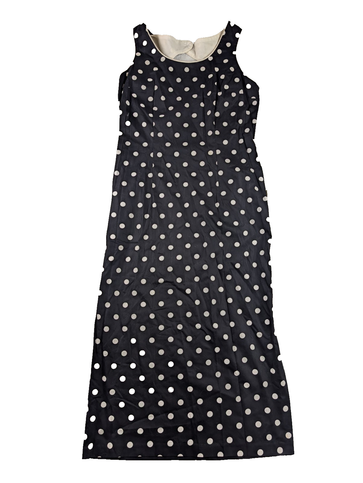 Vintage Leslie Lucks Polka Dot Black Maxi Dress Sz 14