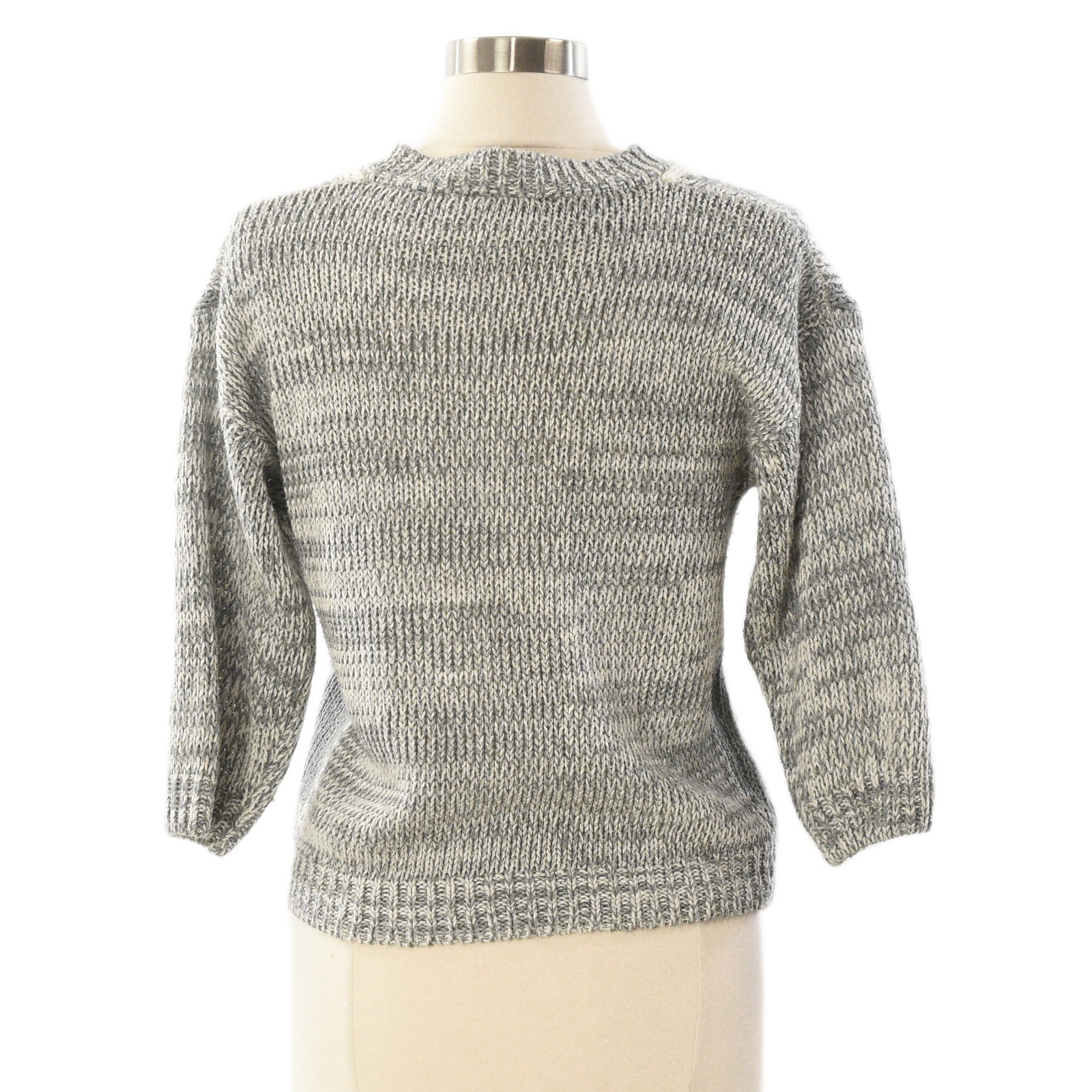 70s Vintage Gray Argyle Henley Sweater Womens M Cropped Knit Bracelet Sleeve
