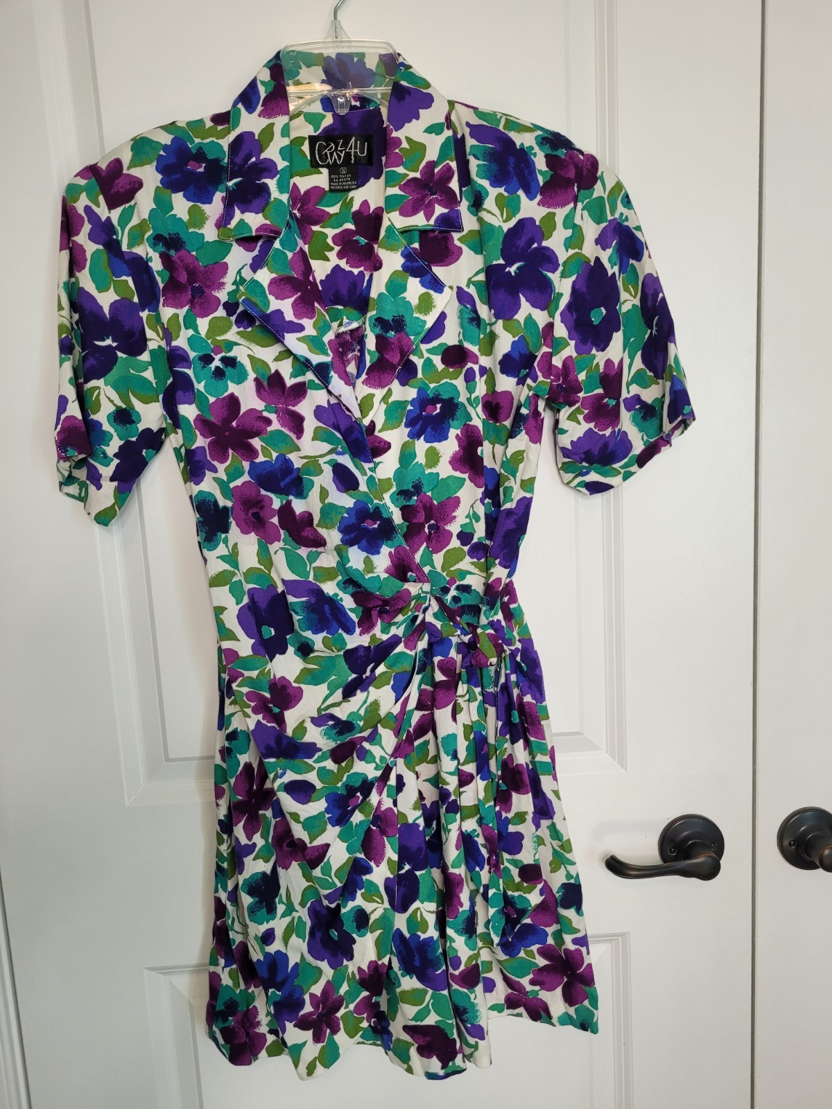 CRAZY 4U Vintage Tuxedo Romper Wrap 90s Floral Pansies Multicolor Rayon Size S