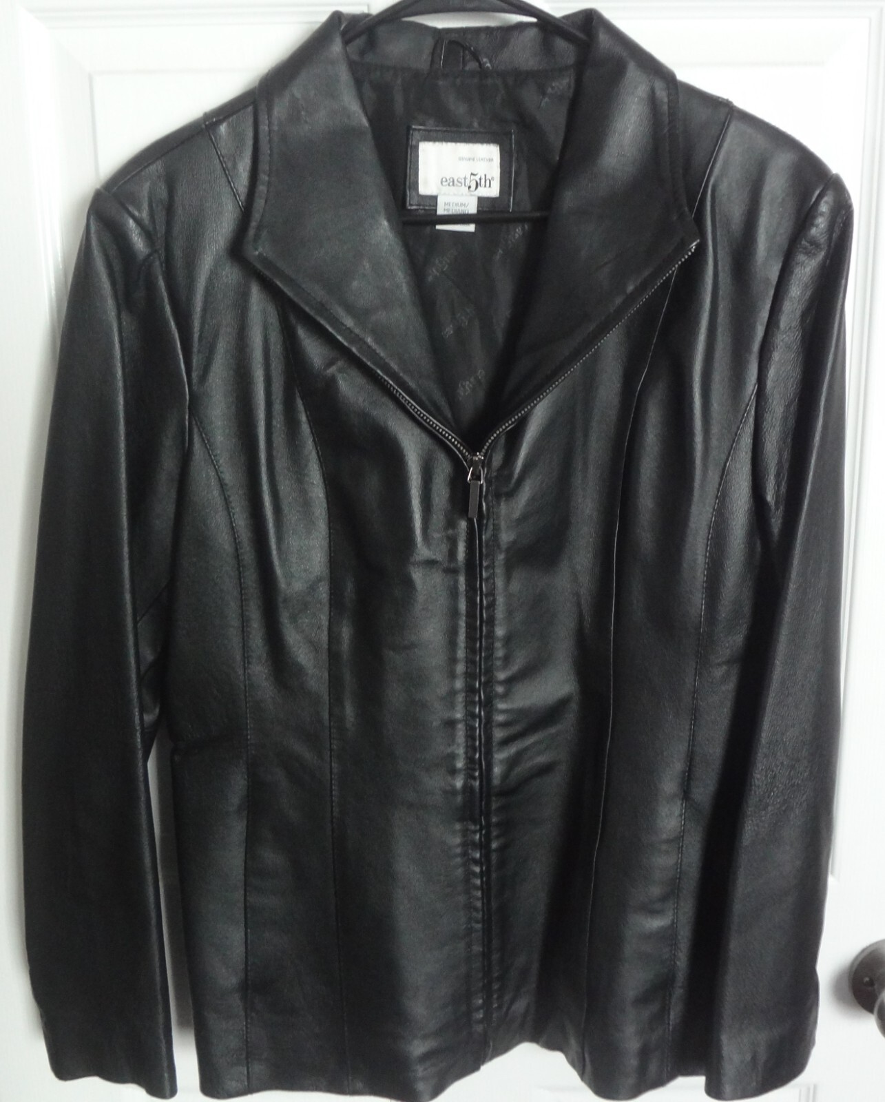 Vintage Womens East 5th Genuine Black Leather Coat Jacket Zip up