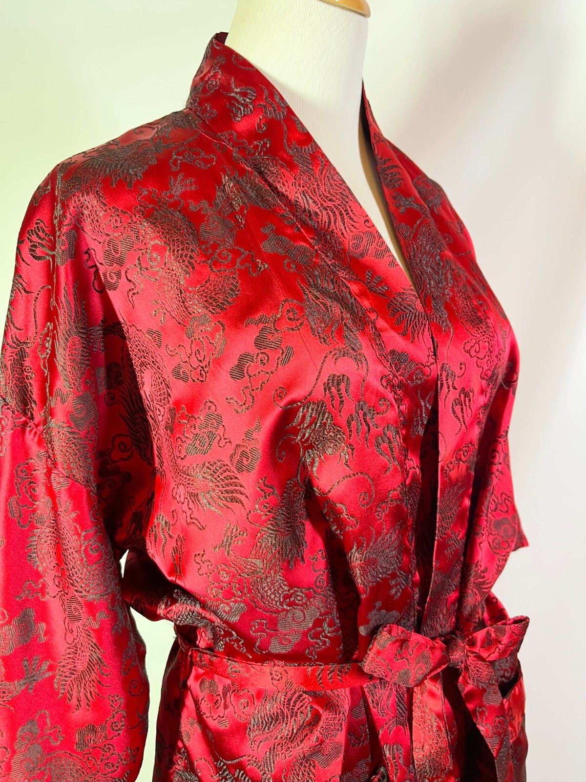 Vintage „Oriental” Brand One Size Robe Dragons Brocade Satin Sash Tie