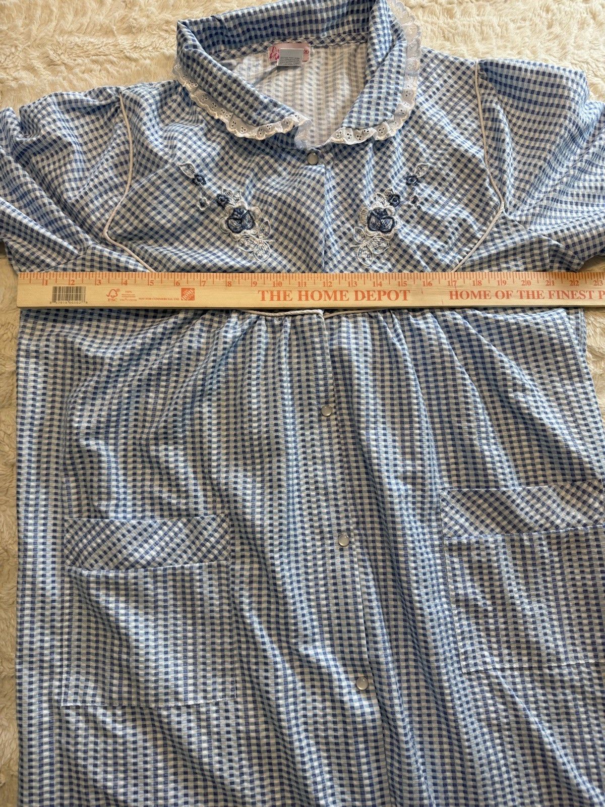 Vintage Toti Fashion Gingham Duster Housecoat Robe Dress Blue White