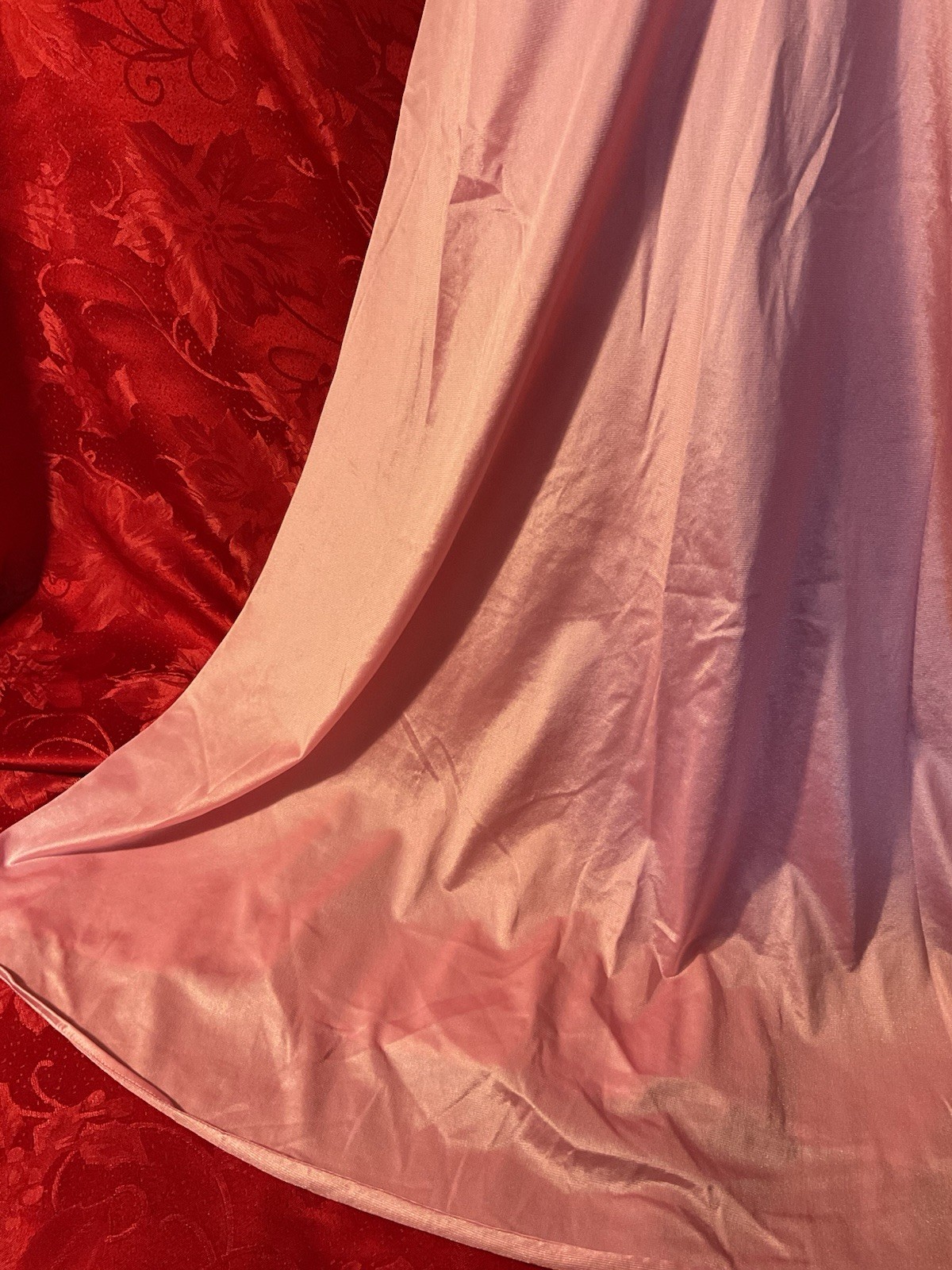 Vintage Lady Cameo Pink Long Gown Lace Detail Silky Sexy Feminine Size M