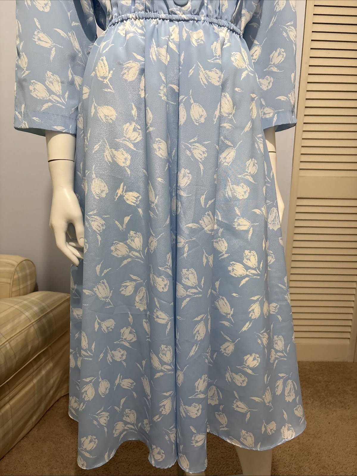 Vintage Pellini by Von Bramlett Blue White floral dress Buttons Pockets Sz M