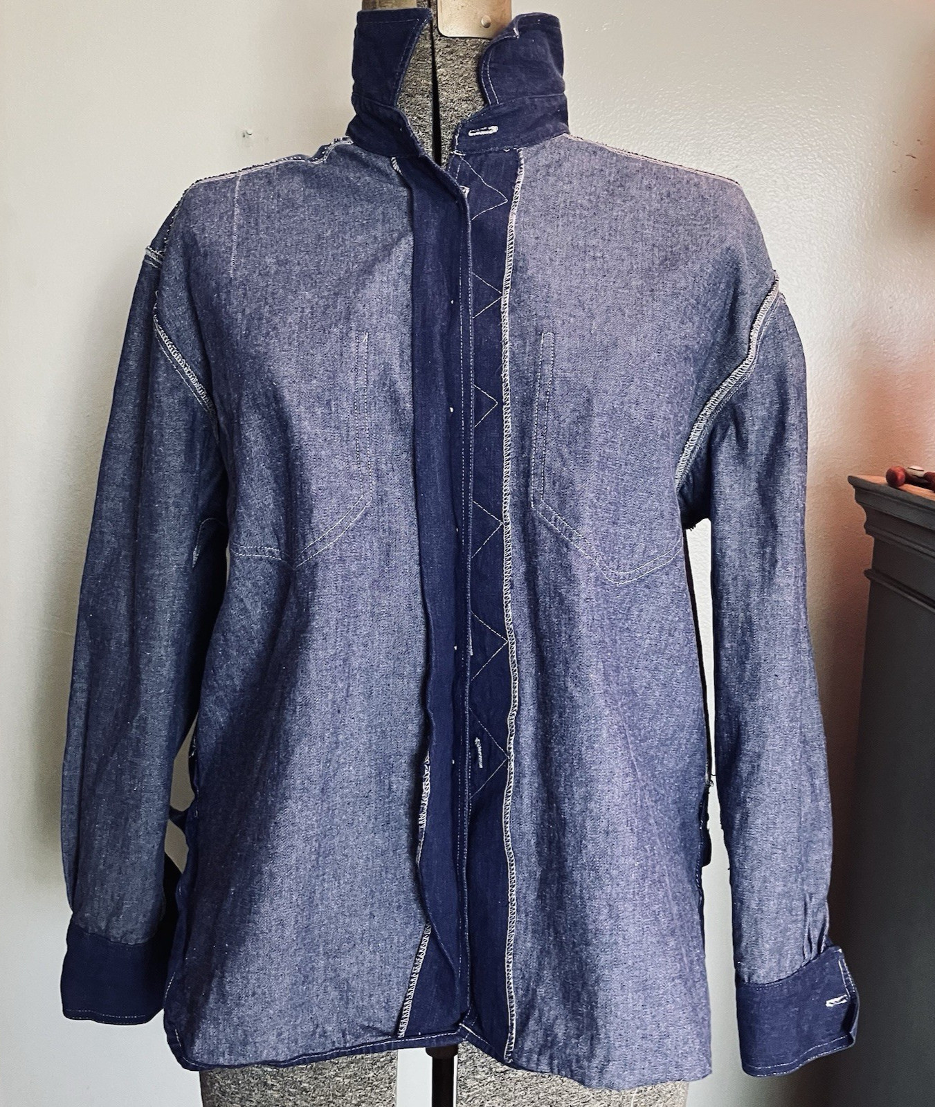70s 80s Uptick Denim Lace-up Back Shirt Women’s Size Large 100% Cotton New