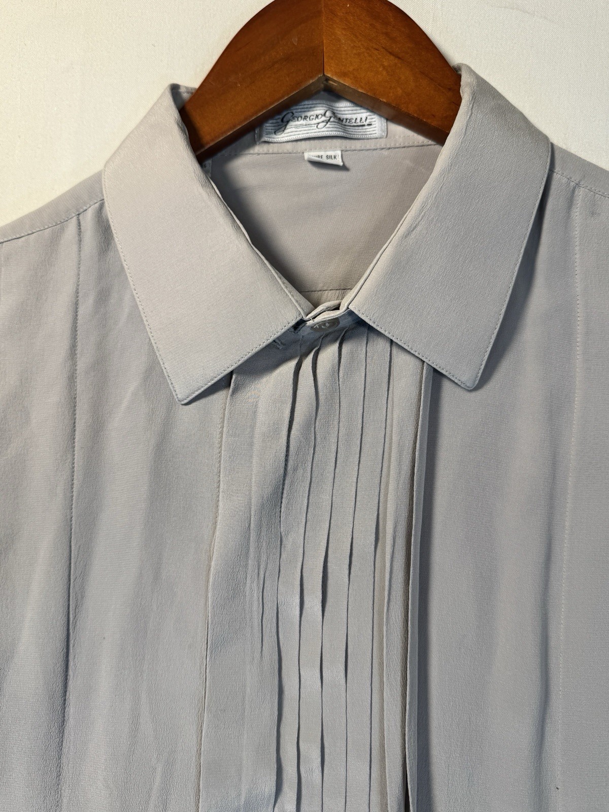Georgio Gentelli L Silk Vintage Blouse Double Cuff links Pleated Button Front