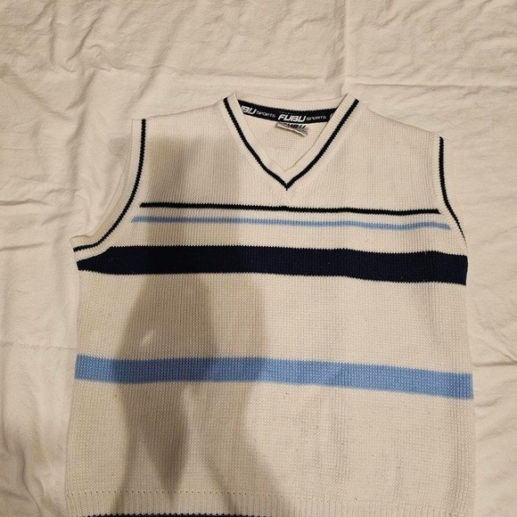 FUBU Cream and blue sweater vest size L Streetwear Vintage Y2K