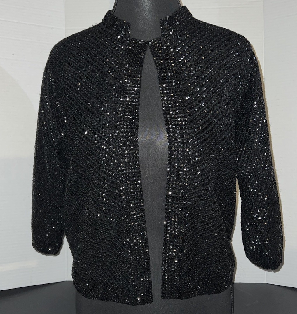 Vintage Cyn Les Sequin Women’s Black Sequin Lined Jacket EU 38 US 6–8 Elegant