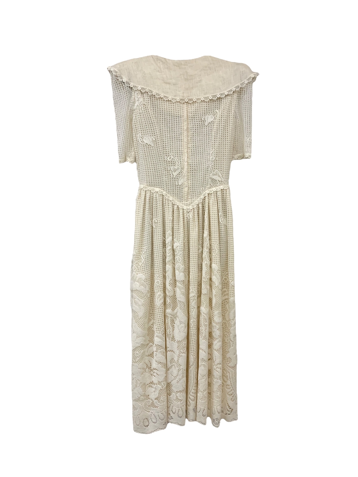 Vtg Vintage 1980s 80s White Floral Crochet Lace Netted Cottage Core Party Dress