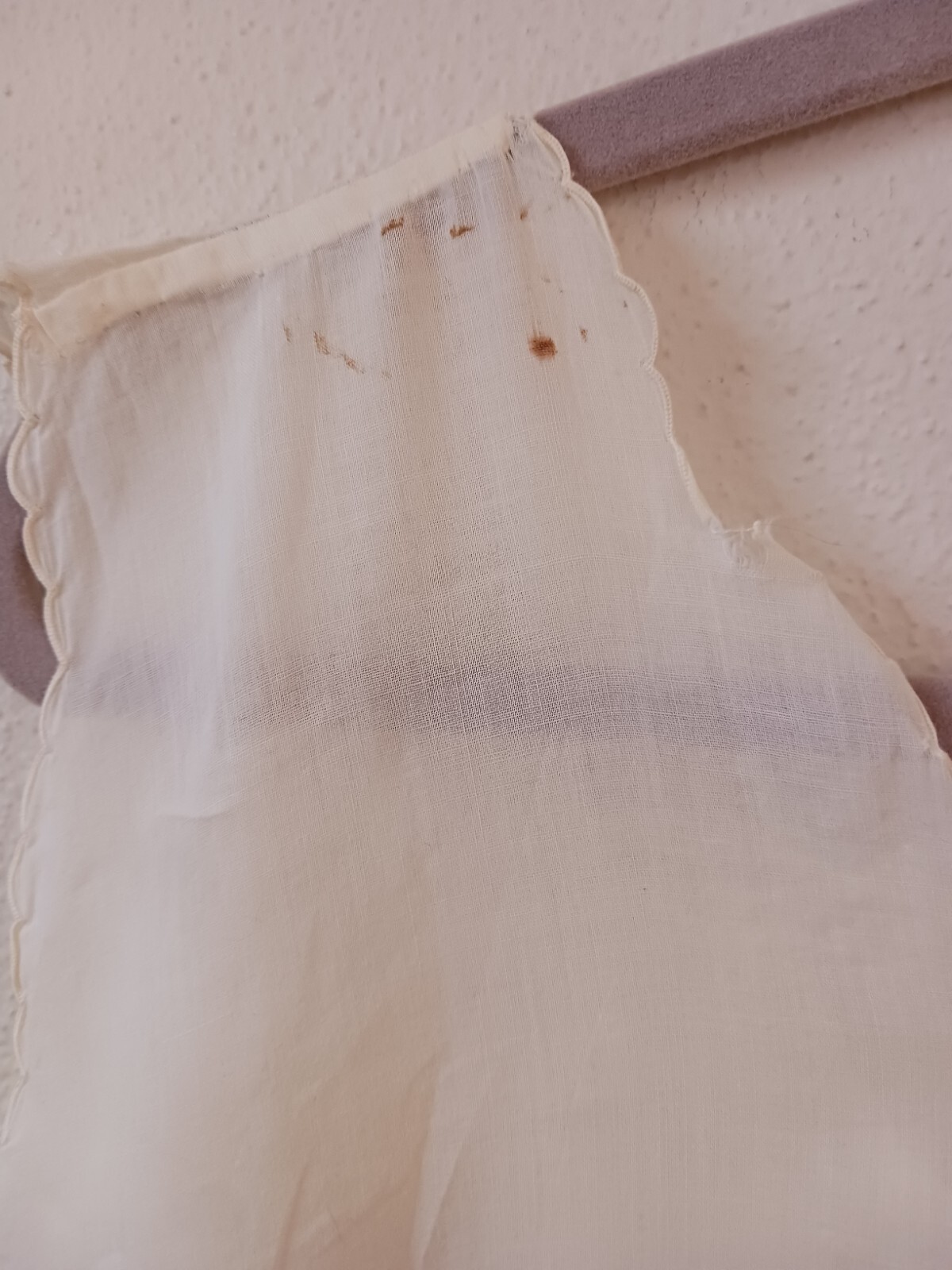Antique Edwardian Long White Cotton Shift or Under Dress 44″ Embroidered FLAWS