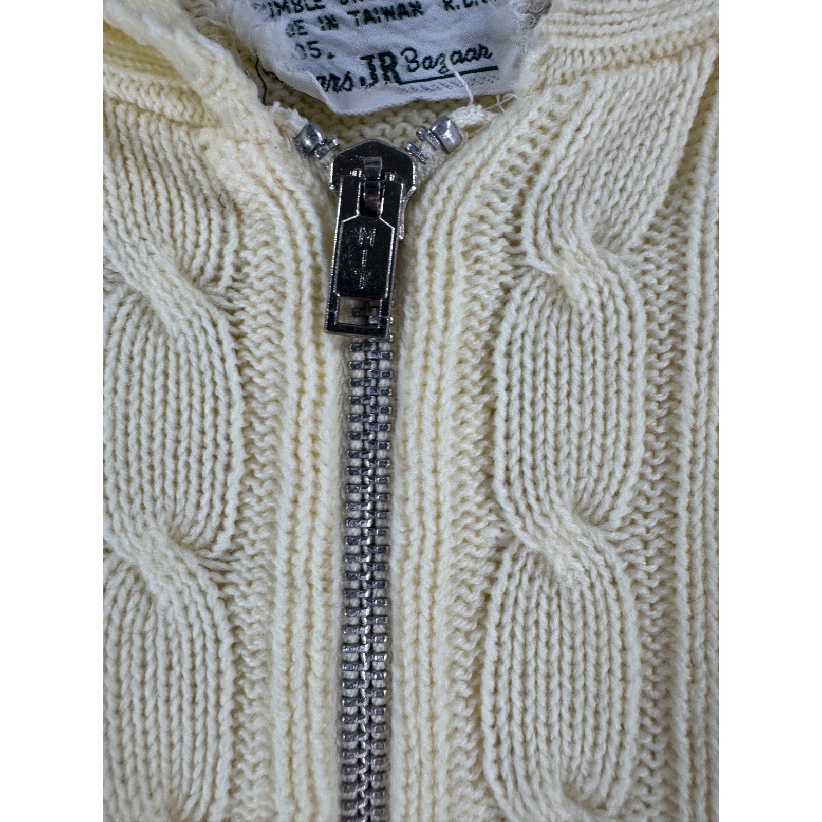 Vintage Sears JR Bazaar Yellow Cable Knit Full Zip Hoodie Sweater Large 5405