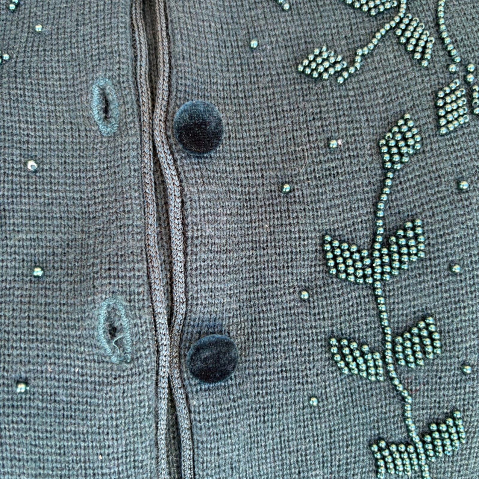 Vintage Koret Hunter Green Beaded Vest 90’s Y2K Grandma Cottage Teacher BOHO