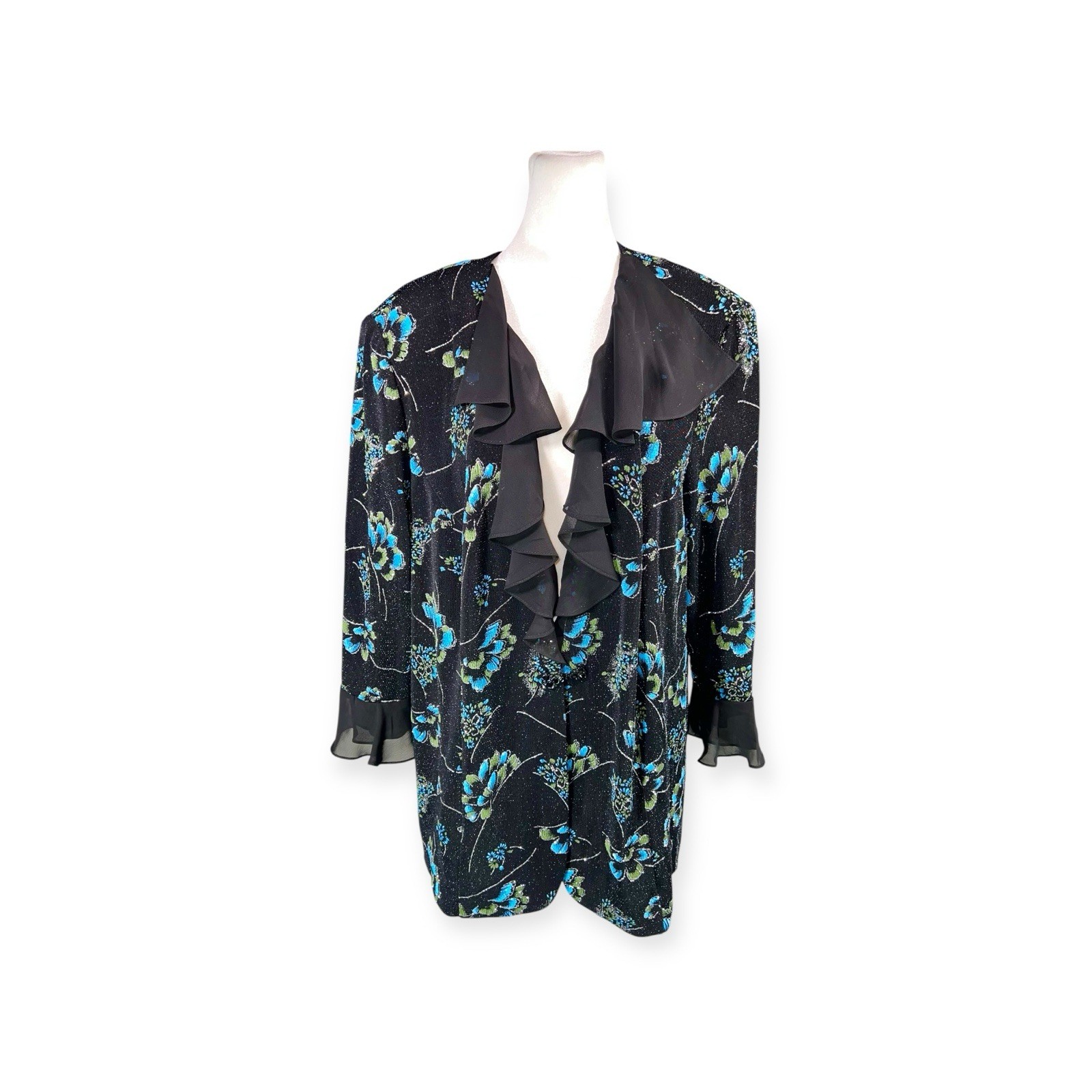 VTG GLITTER RUFFLE FLORAL JACKET WHIMSIGOTH GOTH WITCH WHIMSICAL FAIRY 2X NWT