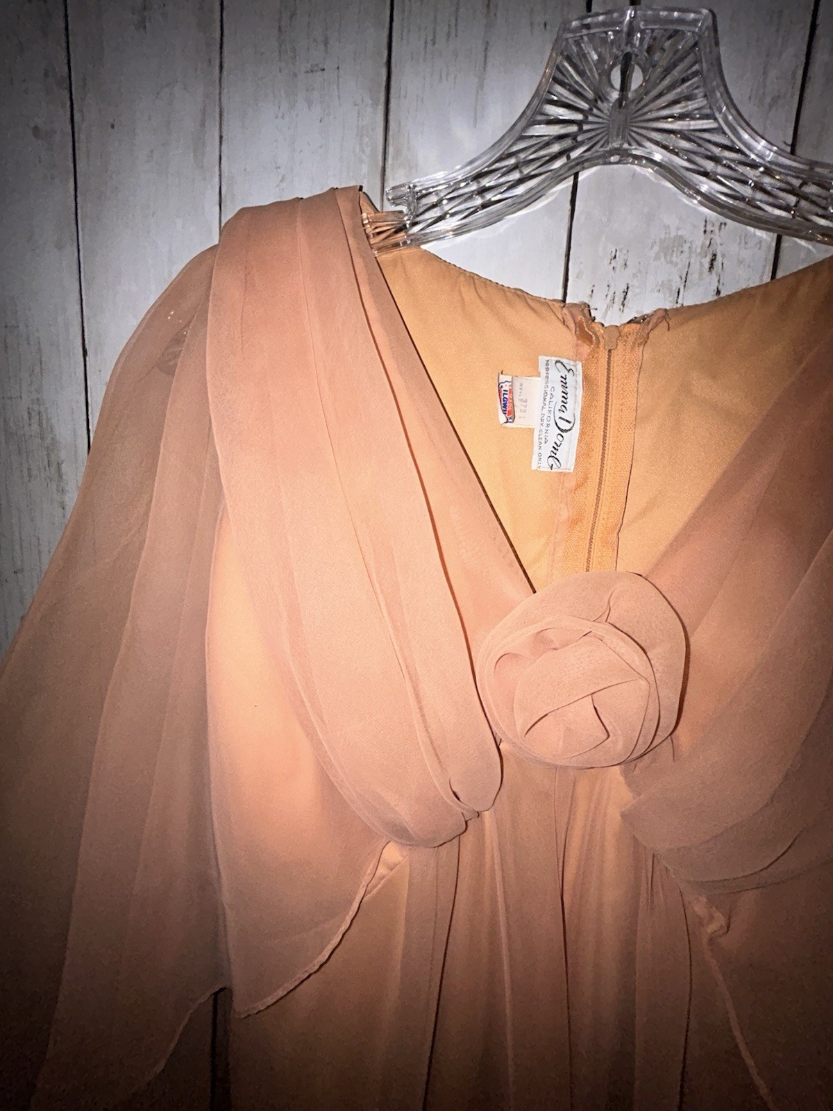 Emma Domb California Dress 14 Empire Waist Cape Sleeve Orange Chiffon Altered
