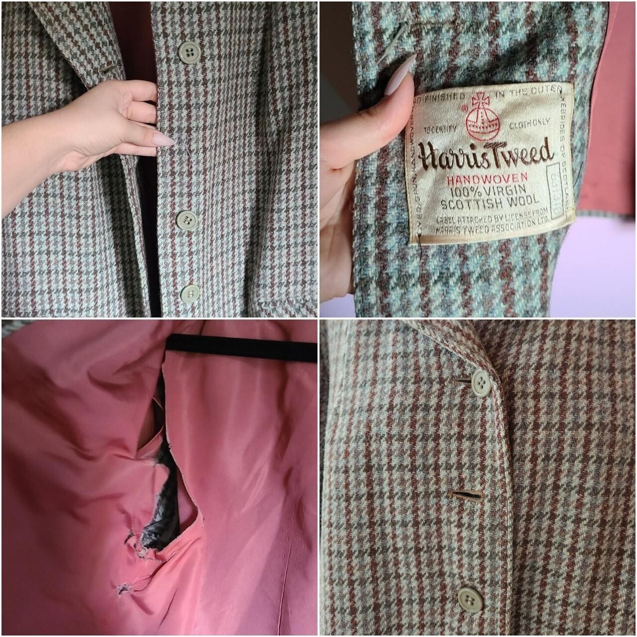 Vtg 60s Harris Tweed Green Wool Coat Women’s 14, AS IS *