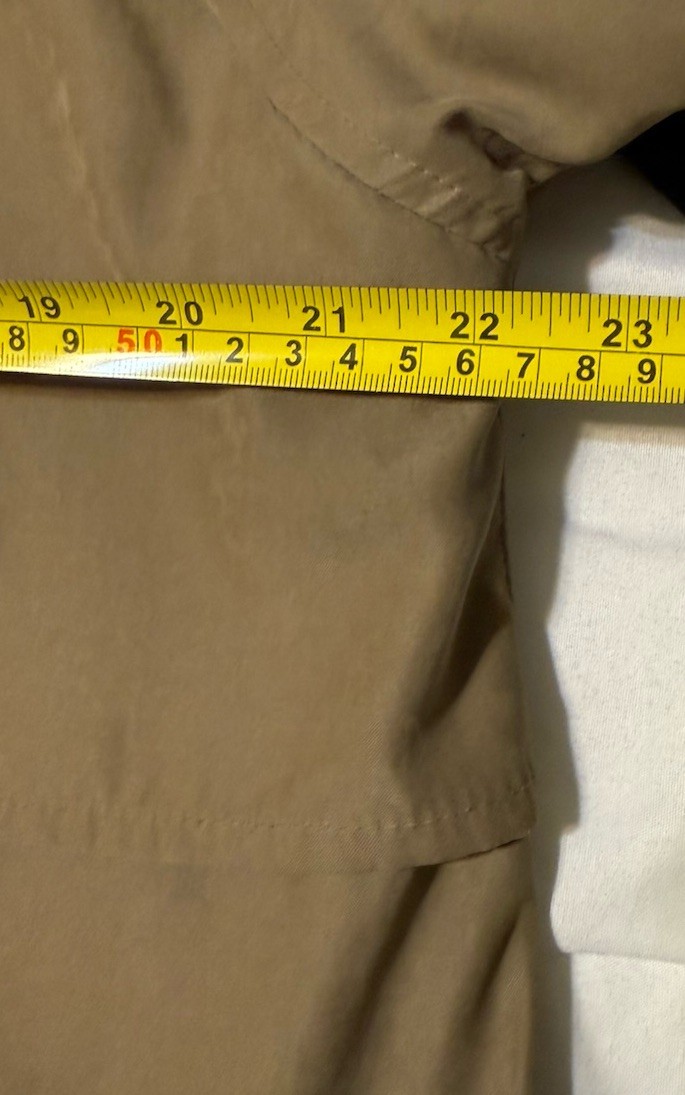Vintage Women’s Khaki Trench Coat Button Up Vented Zip Pockets Hooded NO Liner