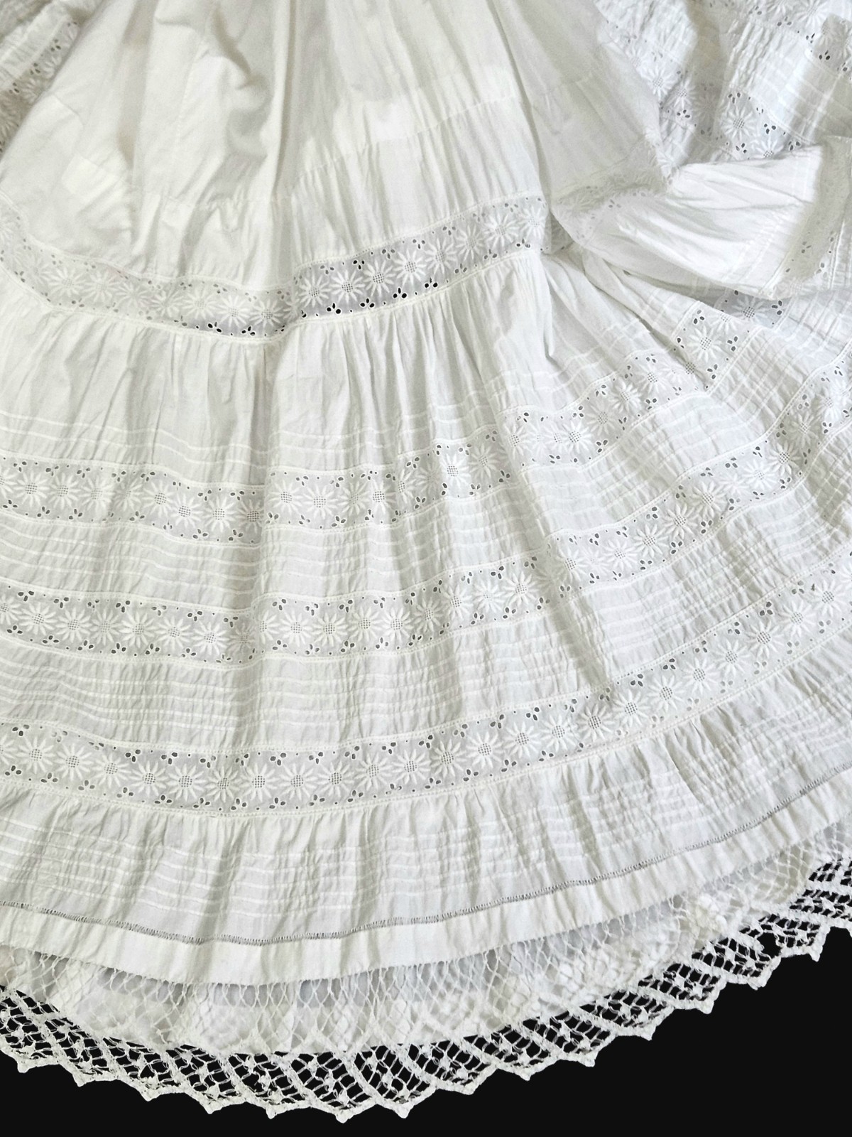 Antique Edwardian Victorian 1900s White Cotton Eyelet Lace Petticoat Altered