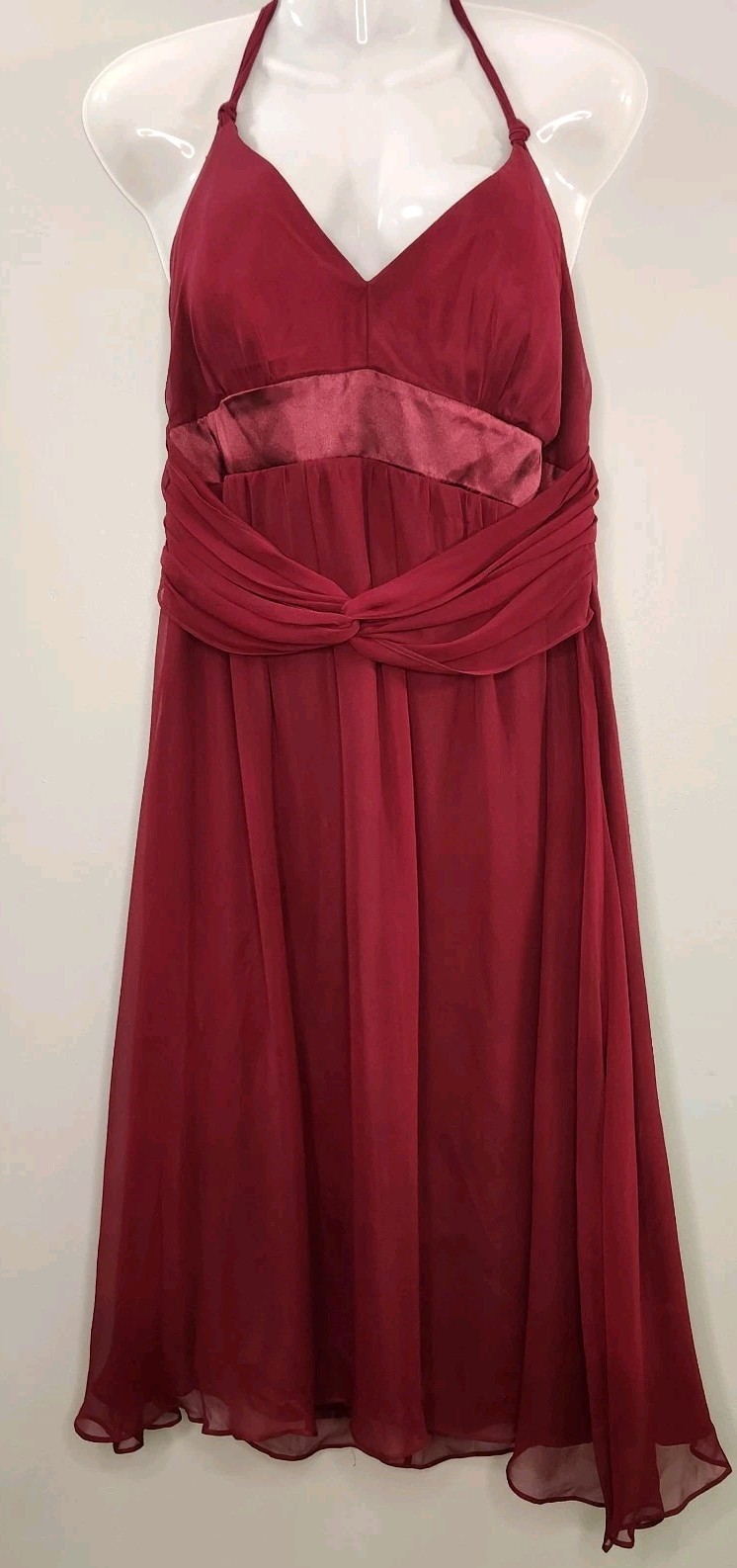 Vintage/Y2K Midnight Velvet Burgundy 100% Silk Halter Midi Dress Fairy Whimsical