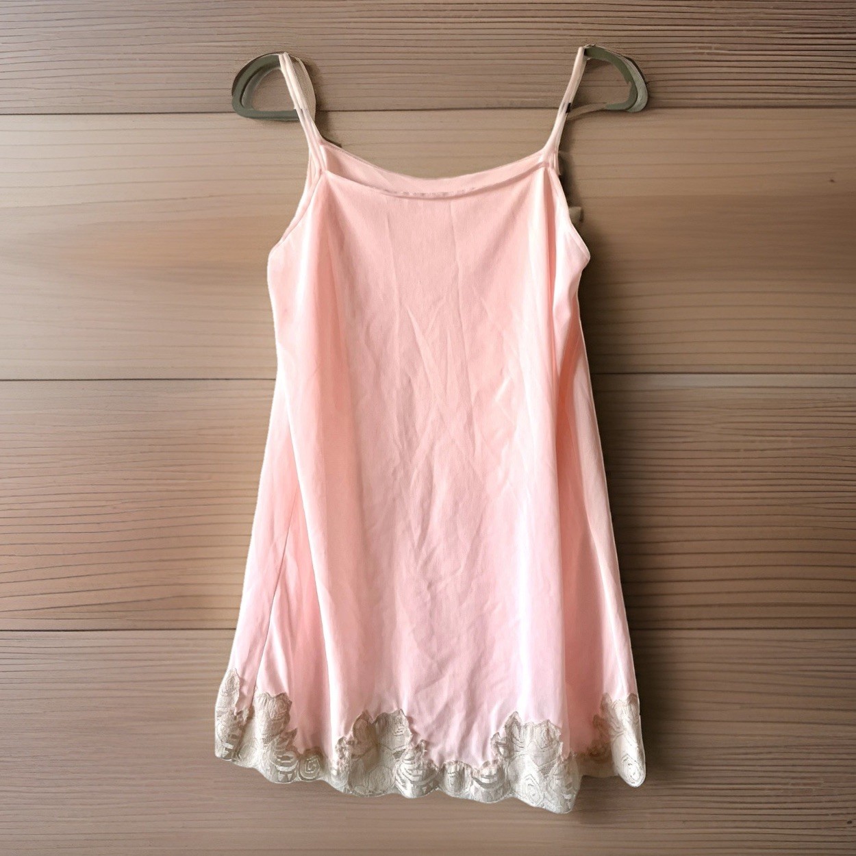 Vintage 60’s MISTEE Cotton Candy Pink Beige Lace Babydoll Nylon Gown Nightie M