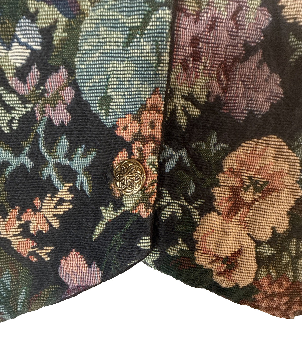 Vintage 90s Woven Floral Multicolor Vest with Black Back and Lining Size M