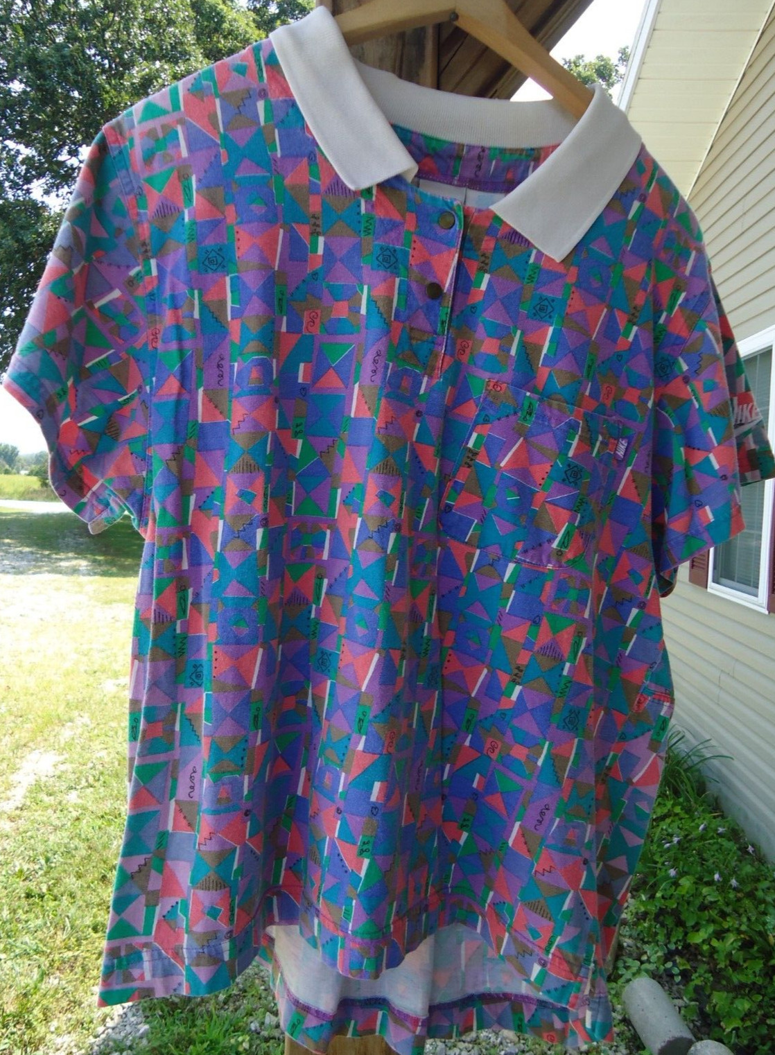 VTG Nike Golf Style Women’s 10-12 Polo Memphis Design Graphic All Over Print