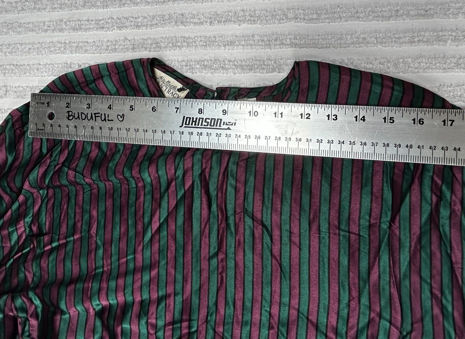 Vintage Linda Allard for Ellen Tracy Women Maroon/Green Striped Silk Blouse Sz 6