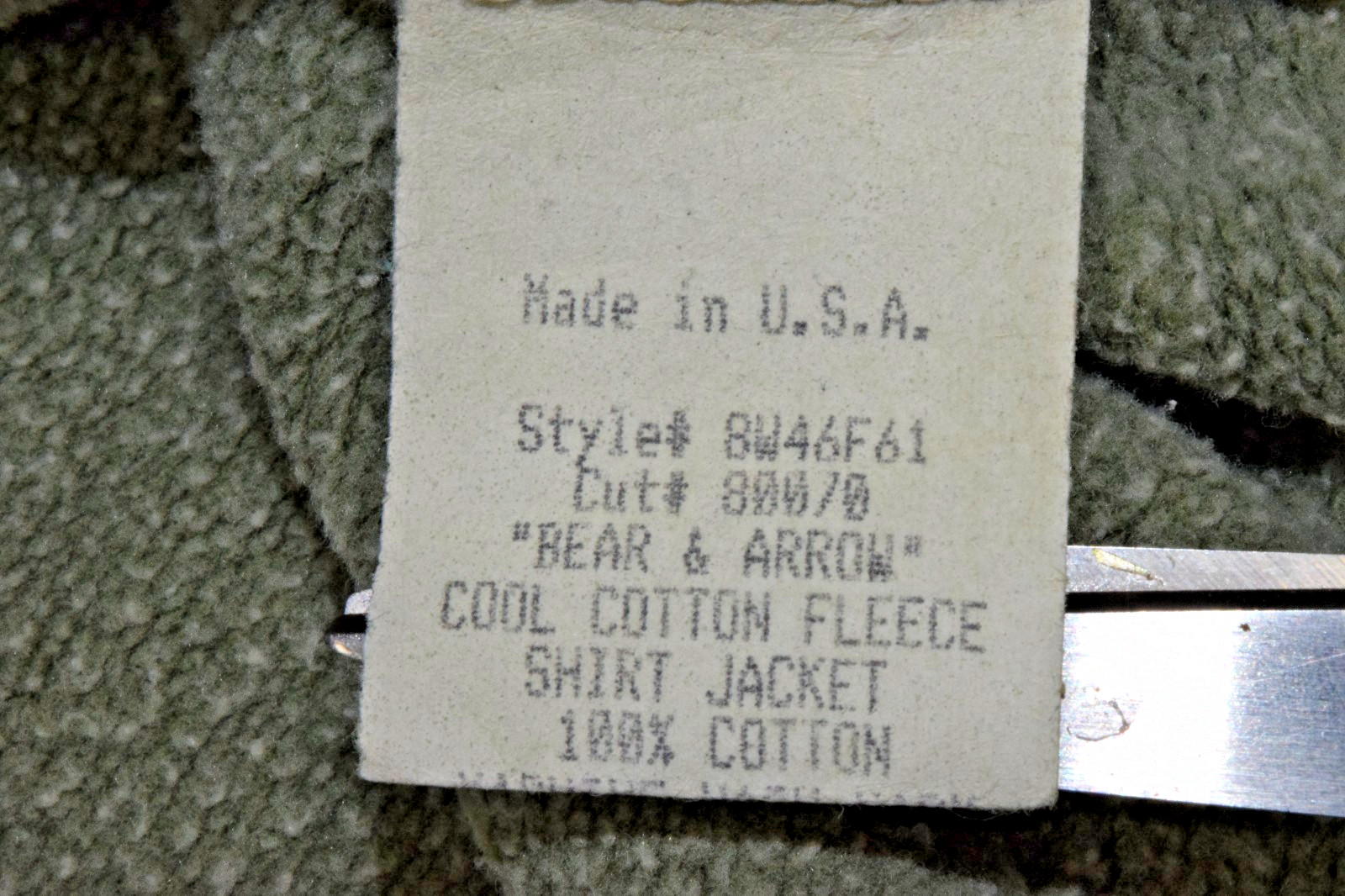 Vintage True Grit Shirt Jacket Size M 90s Sage Green Bear and Arrow Made USA