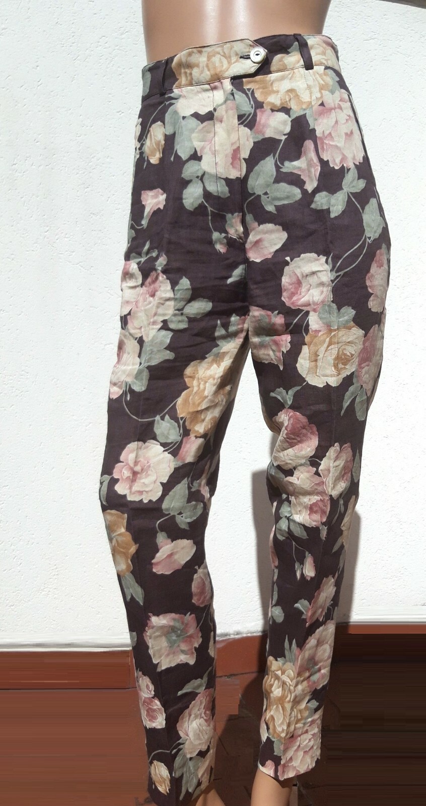 LES COPAINS Vintage Women’s 5 Pocket High Waist LINEN 100% Pristine Flower Pants