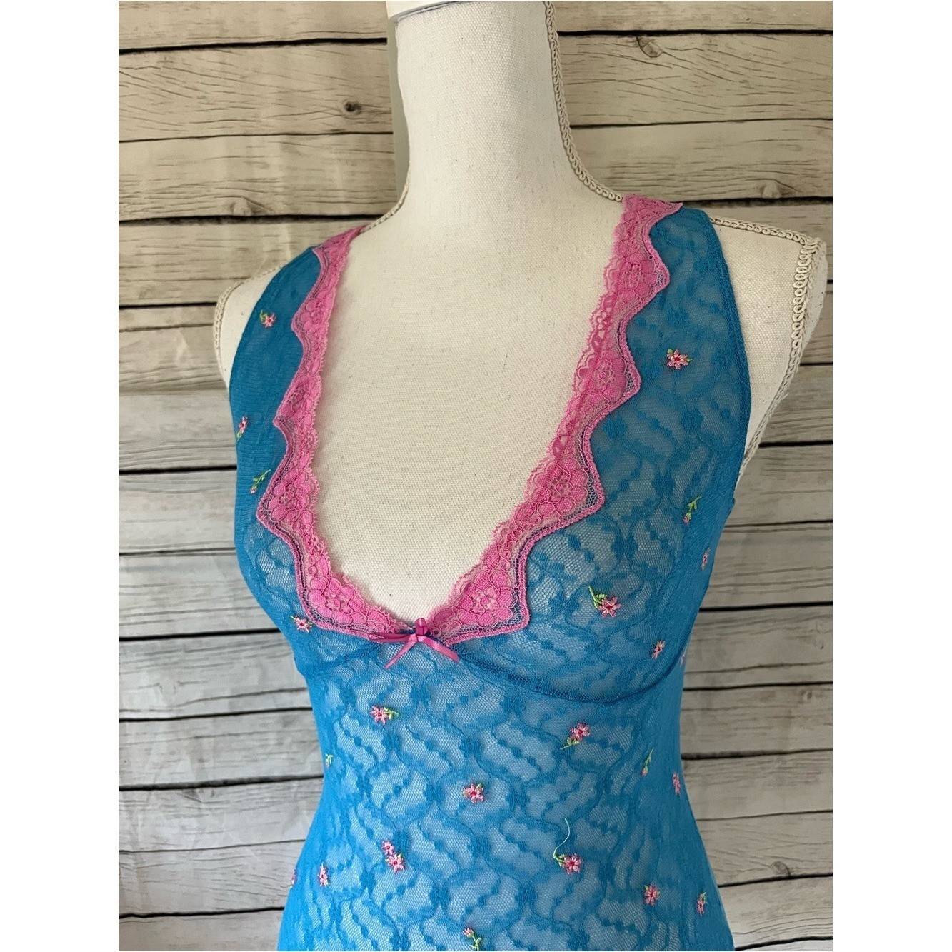 Vintage Victoria’s Secret Blue And Pink Lace Top