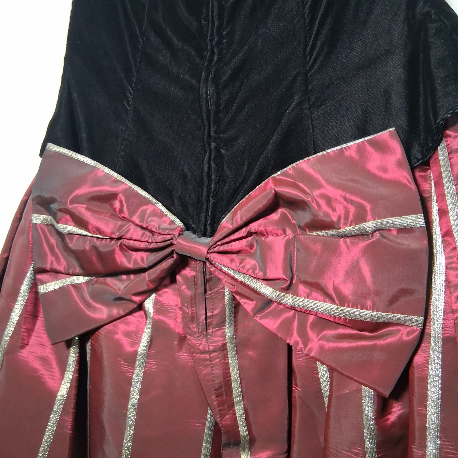 Vintage Jessica McClintock Gunne Sax Dress 13/14 Black Velvet Burgundy Gold Bow