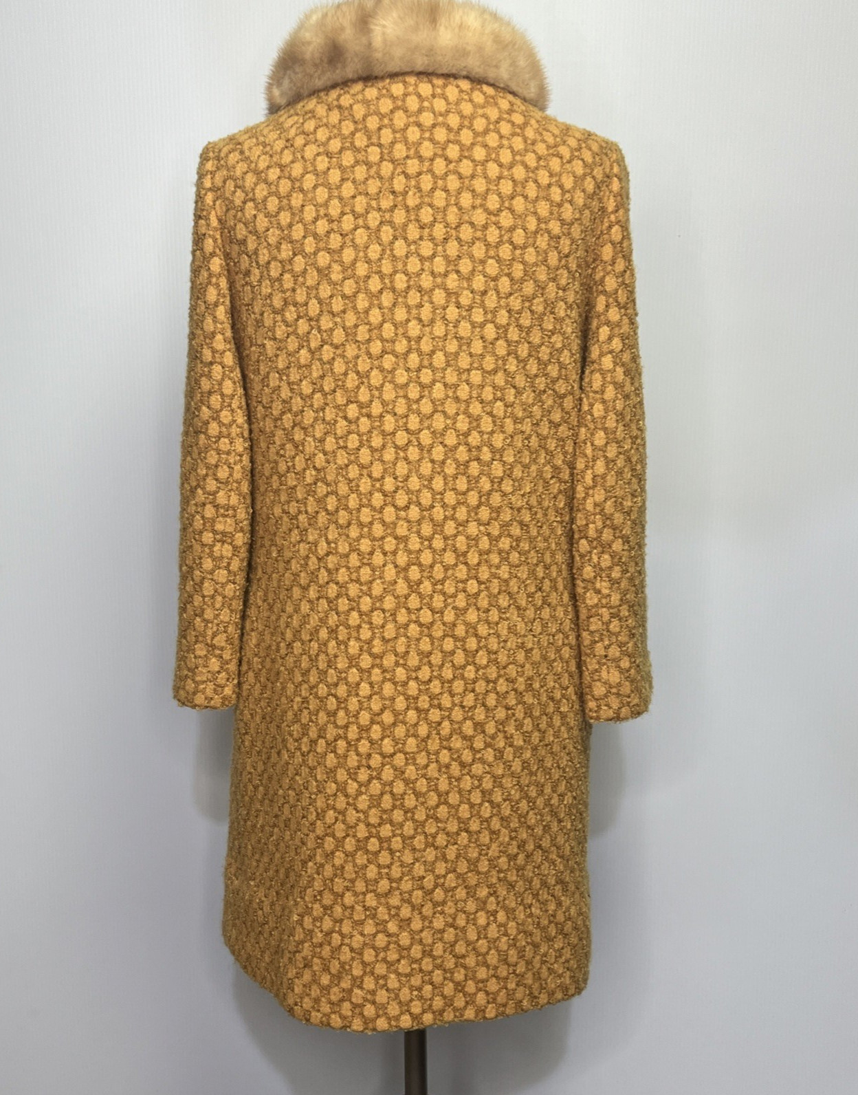 VTG 1950s 1960s Bouclé Bubble Wool Coat Mink Collar Sculptural Mod Princess M